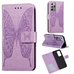 Intricate Embossing Vivid Butterfly Leather Wallet Case for Samsung Galaxy Note 20 Ultra - Purple