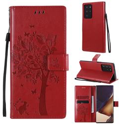 Embossing Butterfly Tree Leather Wallet Case for Samsung Galaxy Note 20 Ultra - Red