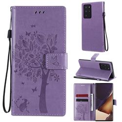 Embossing Butterfly Tree Leather Wallet Case for Samsung Galaxy Note 20 Ultra - Violet