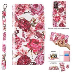 Red Flower 3D Painted Leather Wallet Case for Samsung Galaxy Note 20 Ultra