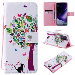 Cat and Tree PU Leather Wallet Case for Samsung Galaxy Note 20 Ultra
