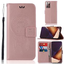 Intricate Embossing Owl Campanula Leather Wallet Case for Samsung Galaxy Note 20 Ultra - Rose Gold