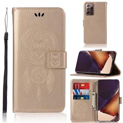 Intricate Embossing Owl Campanula Leather Wallet Case for Samsung Galaxy Note 20 Ultra - Champagne
