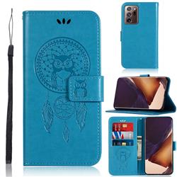 Intricate Embossing Owl Campanula Leather Wallet Case for Samsung Galaxy Note 20 Ultra - Blue
