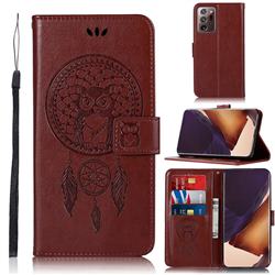 Intricate Embossing Owl Campanula Leather Wallet Case for Samsung Galaxy Note 20 Ultra - Brown