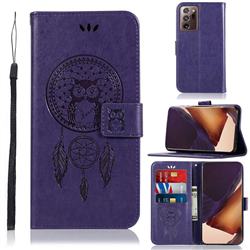 Intricate Embossing Owl Campanula Leather Wallet Case for Samsung Galaxy Note 20 Ultra - Purple