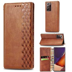 Ultra Slim Fashion Business Card Magnetic Automatic Suction Leather Flip Cover for Samsung Galaxy Note 20 Ultra - Brown