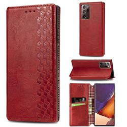 Ultra Slim Fashion Business Card Magnetic Automatic Suction Leather Flip Cover for Samsung Galaxy Note 20 Ultra - Red