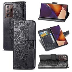 Embossing Mandala Flower Butterfly Leather Wallet Case for Samsung Galaxy Note 20 Ultra - Black