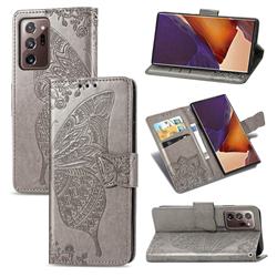 Embossing Mandala Flower Butterfly Leather Wallet Case for Samsung Galaxy Note 20 Ultra - Gray