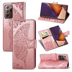 Embossing Mandala Flower Butterfly Leather Wallet Case for Samsung Galaxy Note 20 Ultra - Rose Gold
