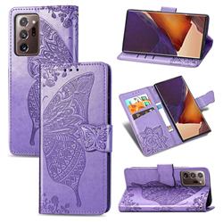 Embossing Mandala Flower Butterfly Leather Wallet Case for Samsung Galaxy Note 20 Ultra - Light Purple