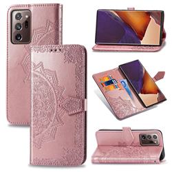 Embossing Imprint Mandala Flower Leather Wallet Case for Samsung Galaxy Note 20 Ultra - Rose Gold