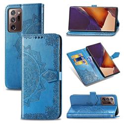 Embossing Imprint Mandala Flower Leather Wallet Case for Samsung Galaxy Note 20 Ultra - Blue