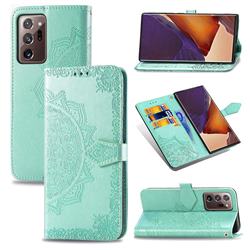 Embossing Imprint Mandala Flower Leather Wallet Case for Samsung Galaxy Note 20 Ultra - Green
