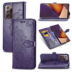 Embossing Imprint Mandala Flower Leather Wallet Case for Samsung Galaxy Note 20 Ultra - Purple