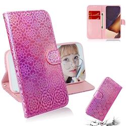 Laser Circle Shining Leather Wallet Phone Case for Samsung Galaxy Note 20 Ultra - Pink