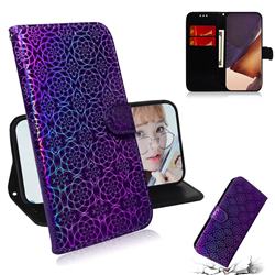 Laser Circle Shining Leather Wallet Phone Case for Samsung Galaxy Note 20 Ultra - Purple