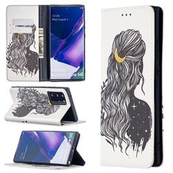 Girl with Long Hair Slim Magnetic Attraction Wallet Flip Cover for Samsung Galaxy Note 20 Ultra