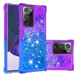 Rainbow Gradient Liquid Glitter Quicksand Sequins Phone Case for Samsung Galaxy Note 20 Ultra - Purple Blue