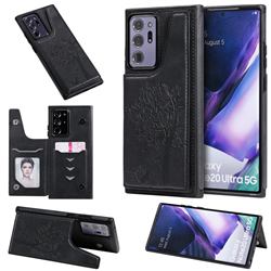 Luxury Tree and Cat Multifunction Magnetic Card Slots Stand Leather Phone Back Cover for Samsung Galaxy Note 20 Ultra - Black