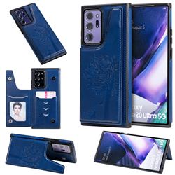 Luxury Tree and Cat Multifunction Magnetic Card Slots Stand Leather Phone Back Cover for Samsung Galaxy Note 20 Ultra - Blue