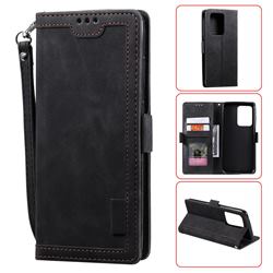 Luxury Retro Stitching Leather Wallet Phone Case for Samsung Galaxy Note 20 Ultra - Black