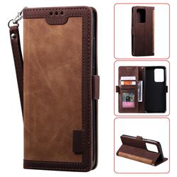 Luxury Retro Stitching Leather Wallet Phone Case for Samsung Galaxy Note 20 Ultra - Dark Brown