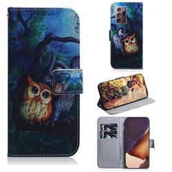 Oil Painting Owl PU Leather Wallet Case for Samsung Galaxy Note 20 Ultra