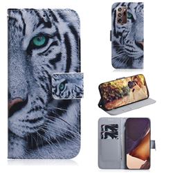 White Tiger PU Leather Wallet Case for Samsung Galaxy Note 20 Ultra
