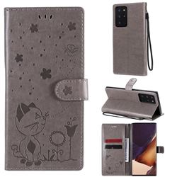 Embossing Bee and Cat Leather Wallet Case for Samsung Galaxy Note 20 Ultra - Gray