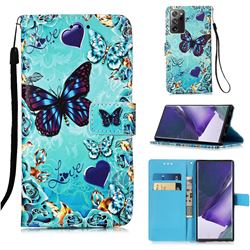 Love Butterfly Matte Leather Wallet Phone Case for Samsung Galaxy Note 20 Ultra