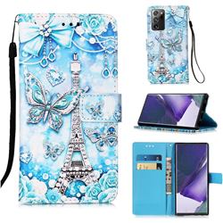 Tower Butterfly Matte Leather Wallet Phone Case for Samsung Galaxy Note 20 Ultra