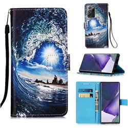 Waves and Sun Matte Leather Wallet Phone Case for Samsung Galaxy Note 20 Ultra