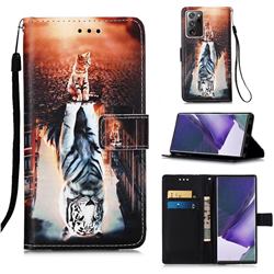Cat and Tiger Matte Leather Wallet Phone Case for Samsung Galaxy Note 20 Ultra