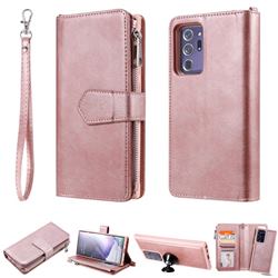 Retro Luxury Multifunction Zipper Leather Phone Wallet for Samsung Galaxy Note 20 Ultra - Rose Gold