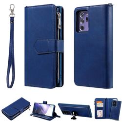 Retro Luxury Multifunction Zipper Leather Phone Wallet for Samsung Galaxy Note 20 Ultra - Blue