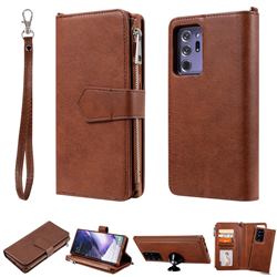 Retro Luxury Multifunction Zipper Leather Phone Wallet for Samsung Galaxy Note 20 Ultra - Brown