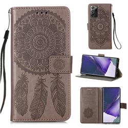 Embossing Dream Catcher Mandala Flower Leather Wallet Case for Samsung Galaxy Note 20 Ultra - Gray