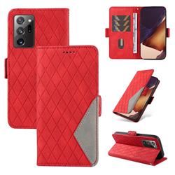 Grid Pattern Splicing Protective Wallet Case Cover for Samsung Galaxy Note 20 Ultra - Red