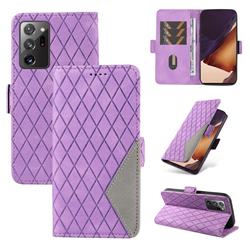 Grid Pattern Splicing Protective Wallet Case Cover for Samsung Galaxy Note 20 Ultra - Purple