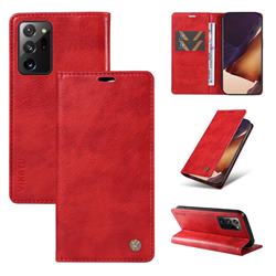 YIKATU Litchi Card Magnetic Automatic Suction Leather Flip Cover for Samsung Galaxy Note 20 Ultra - Bright Red