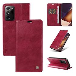 YIKATU Litchi Card Magnetic Automatic Suction Leather Flip Cover for Samsung Galaxy Note 20 Ultra - Wine Red