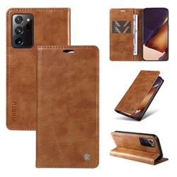YIKATU Litchi Card Magnetic Automatic Suction Leather Flip Cover for Samsung Galaxy Note 20 Ultra - Brown