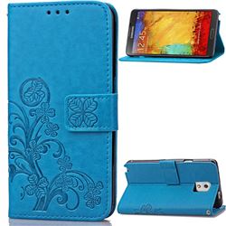 Embossing Imprint Four-Leaf Clover Leather Wallet Case for Samsung Galaxy Note 3 - Blue
