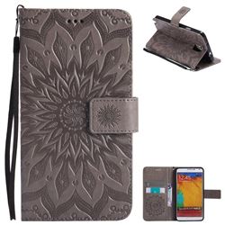 Embossing Sunflower Leather Wallet Case for Samsung Galaxy Note 3 N900 - Gray
