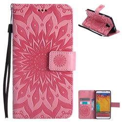 Embossing Sunflower Leather Wallet Case for Samsung Galaxy Note 3 N900 - Pink