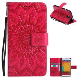 Embossing Sunflower Leather Wallet Case for Samsung Galaxy Note 3 N900 - Red