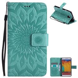 Embossing Sunflower Leather Wallet Case for Samsung Galaxy Note 3 N900 - Green