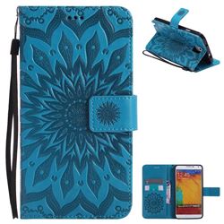 Embossing Sunflower Leather Wallet Case for Samsung Galaxy Note 3 N900 - Blue